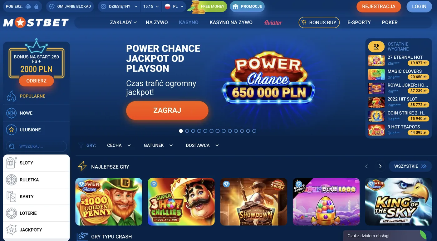 Gry na stronie Mostbet w Polsce po zalogowaniu